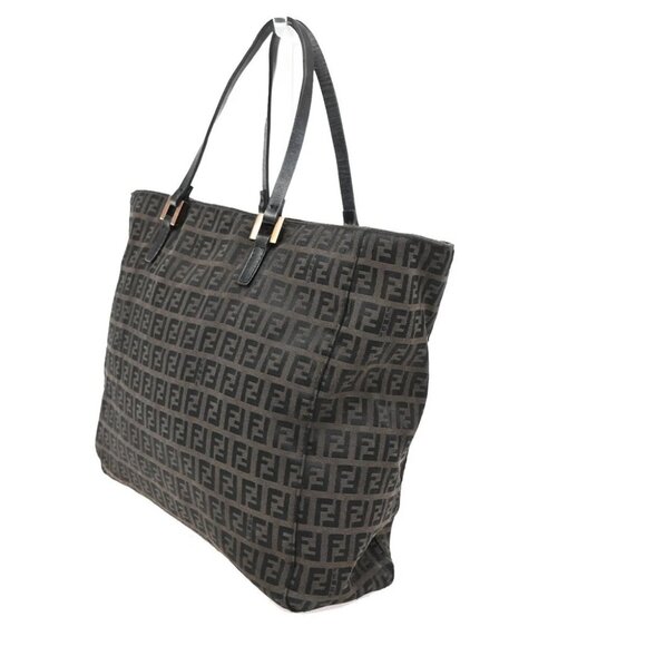 FENDI Logo Zucchino Hand Tote Bag Canvas Leather Brown Italy - Picture 2 of 14